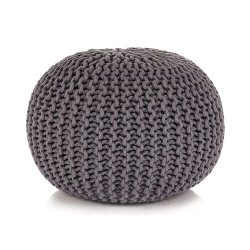 Hand-Knitted Pouffe Cotton 50x35 cm Grey