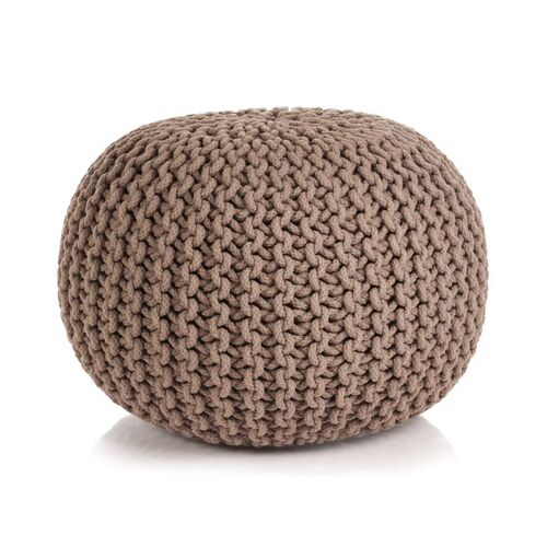 Hand-Knitted Pouffe Cotton 50x35 cm Brown