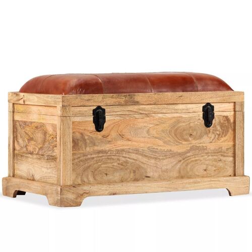 Storage Bench Genuine Leather and Solid Mango Wood 80x44x44 cm