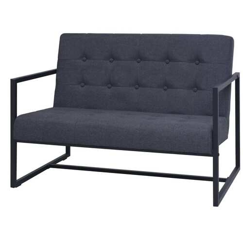 2-Seater Sofa with Armrests Steel and Fabric Dark Grey