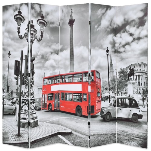 Folding Room Divider 200x180 cm London Bus Black and White