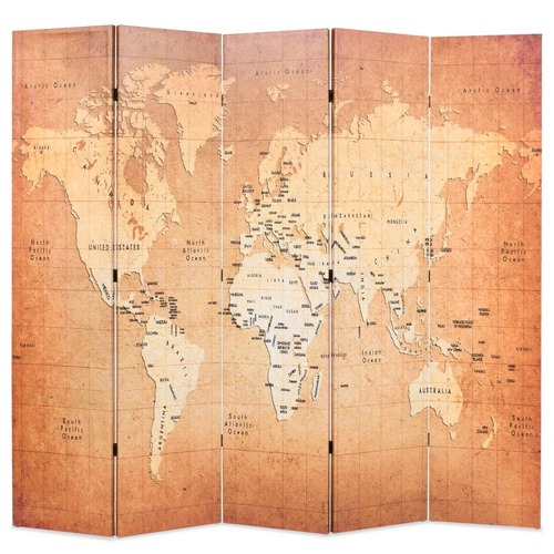 Folding Room Divider 200x180 cm World Map Yellow