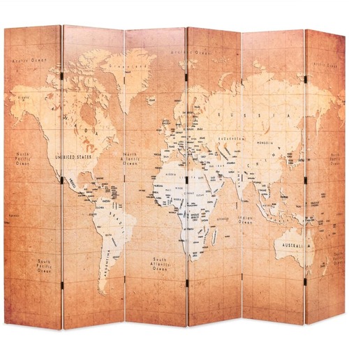 Folding Room Divider 228x180 cm World Map Yellow