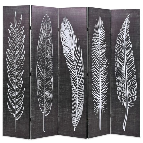 Folding Room Divider 200x170 cm Feathers Black and White