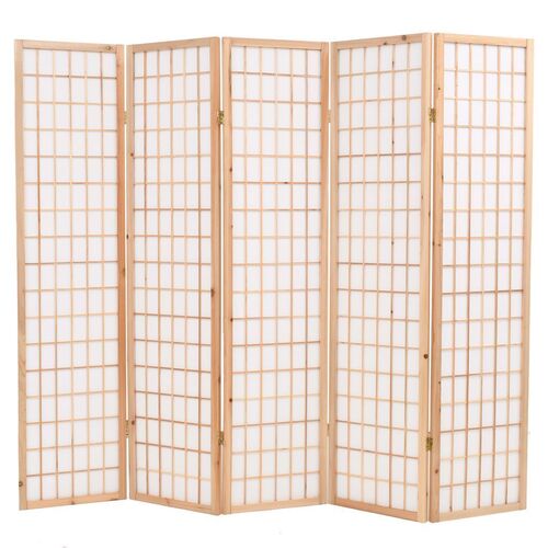 Folding 5-Panel Room Divider Japanese Style 200x170 cm Natural