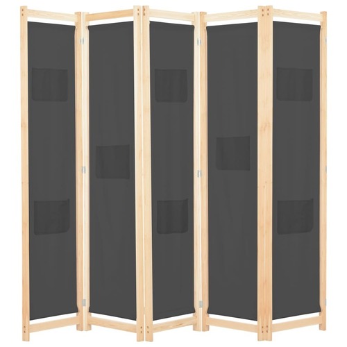 5-Panel Room Divider Grey 200x170x4 cm Fabric