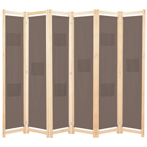 6-Panel Room Divider Brown 240x170x4 cm Fabric
