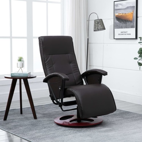 Swivel TV Armchair Brown Faux Leather