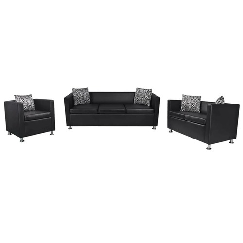 Sofa Set Artificial Leather 3-Seater 2-Seater Armchair Black