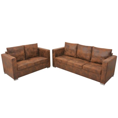 Sofa Set 2 Pieces Artificial Suede Leather
