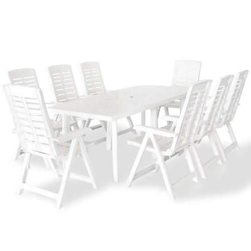 9 Piece Outdoor Dining Set Plastic White
