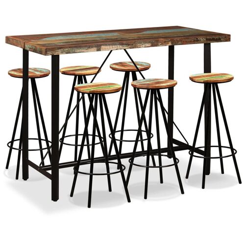 7 Piece Bar Set Solid Reclaimed Wood