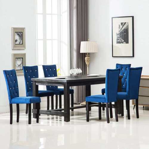 Dining Chairs 6 pcs Dark Blue Velvet
