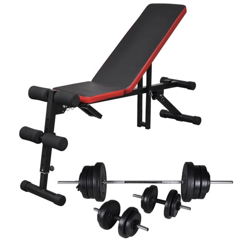 Adjustable Sit-up Bench with Barbell and Dumbbell Set 60.5 kg