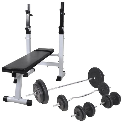 Workout Bench with Weight Rack&Barbell and Dumbbell Set 90 kg