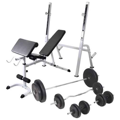 Workout Bench with Weight Rack&Barbell and Dumbbell Set 90 kg