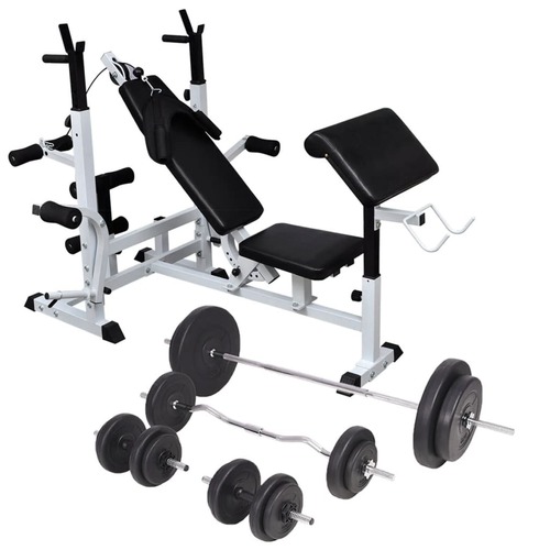 Weight Bench with Weight Rack&Barbell and Dumbbell Set 90 kg