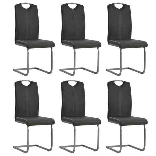 Cantilever Dining Chairs 6 pcs Grey Faux Leather