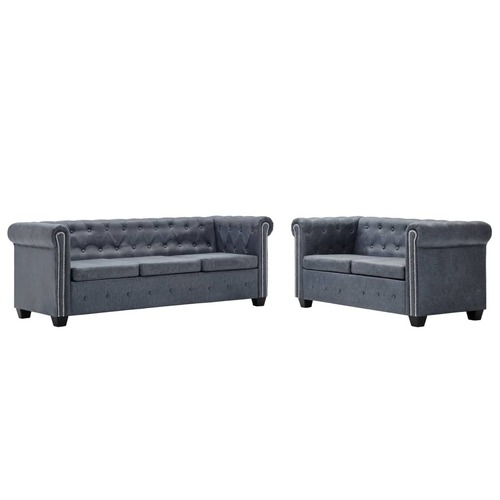 Broomfield Sofa Set Artificial Suede Leather Grey