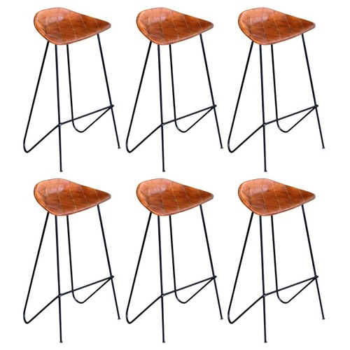 Bar Chairs 6 pcs Brown Real Leather