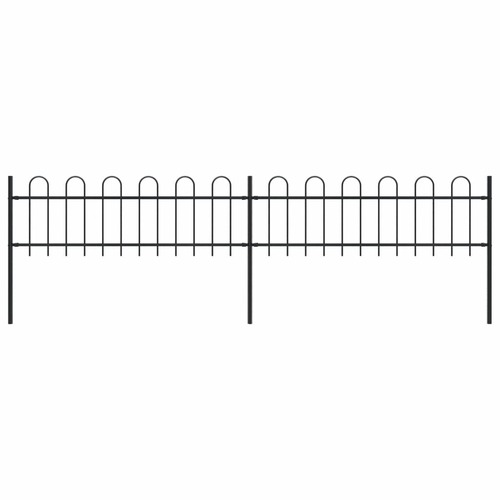 Garden Fence with Hoop Top Steel 3.4x0.6 m Black