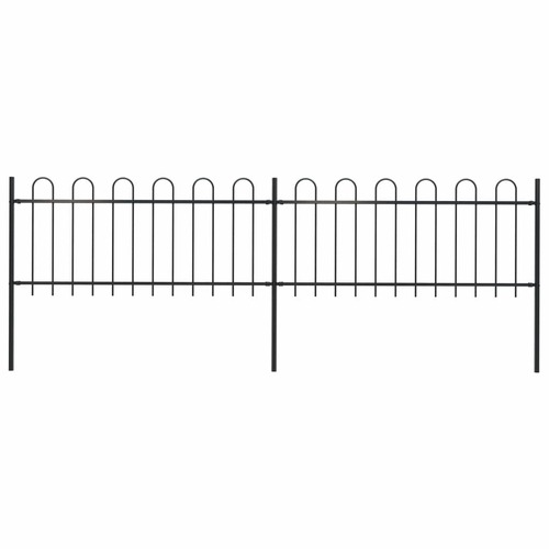 Garden Fence with Hoop Top Steel 3.4x0.8 m Black