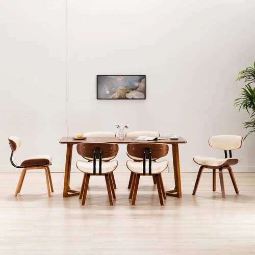 Dining Chairs 6 pcs Cream Bent Wood and Faux Leather