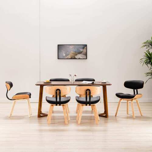 Dining Chairs 6 pcs Black Bent Wood and Faux Leather