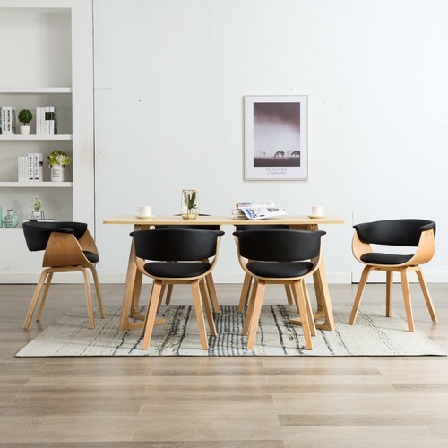 Dining Chairs 6 pcs Black Bent Wood and Faux Leather