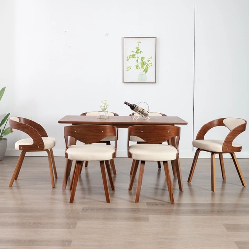 Dining Chairs 6 pcs Cream Bent Wood and Faux Leather