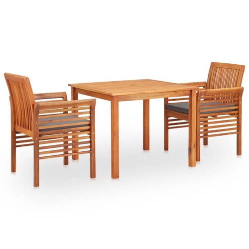 3 Piece Outdoor Dining Set with Cushions Solid Acacia Wood