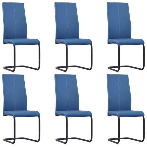 Cantilever Dining Chairs 6 pcs Blue Faux Leather