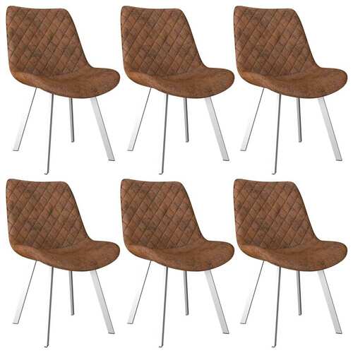 Dining Chairs 6 pcs Brown Faux Suede Leather