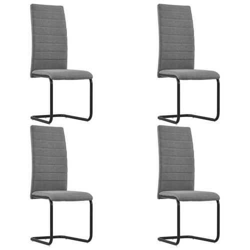 Cantilever Dining Chairs 4 pcs Light Grey Fabric
