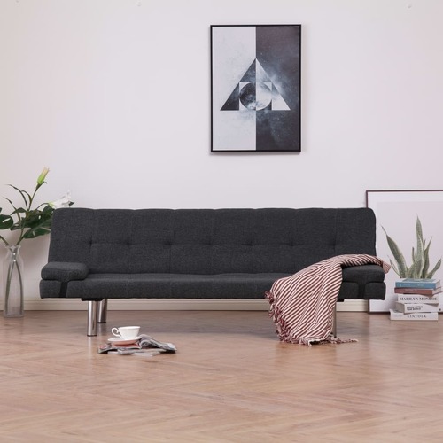 Sofa Bed with Two Pillows Dark Grey Polyester