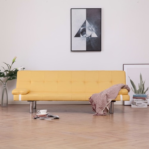 Sofa Bed with Two Pillows Yellow Polyester