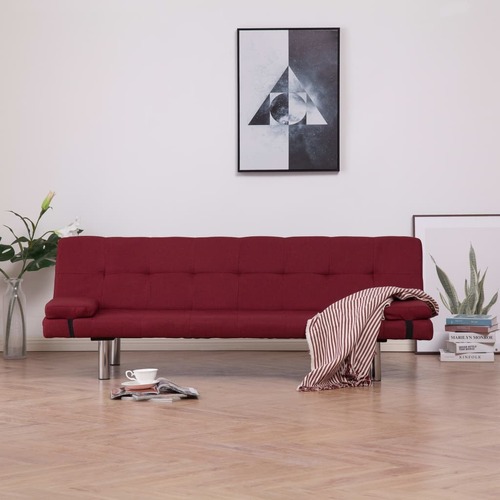 Sofa Bed with Two Pillows Wine Red Polyester