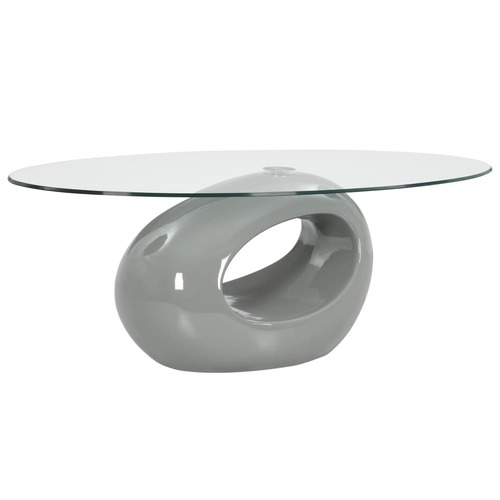 Coffee Table with Oval Glass Top High Gloss Grey
