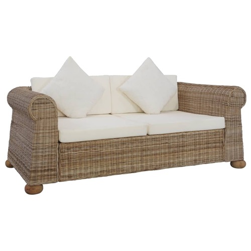 2-Seater Sofa with Cushions Natural Rattan