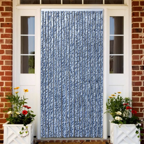 Insect Curtain Blue, White and Silver 90x220 cm Chenille