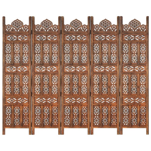Hand carved 5-Panel Room Divider Brown 200x165 cm Solid Mango Wood