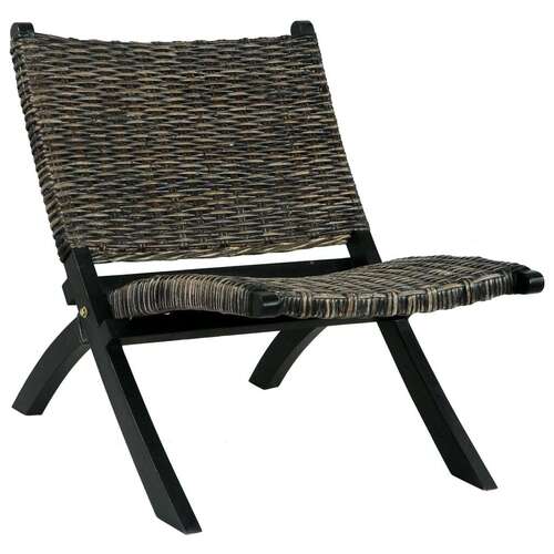 Relaxing Chair Black Natural Kubu Rattan and Solid Mahogany Wood