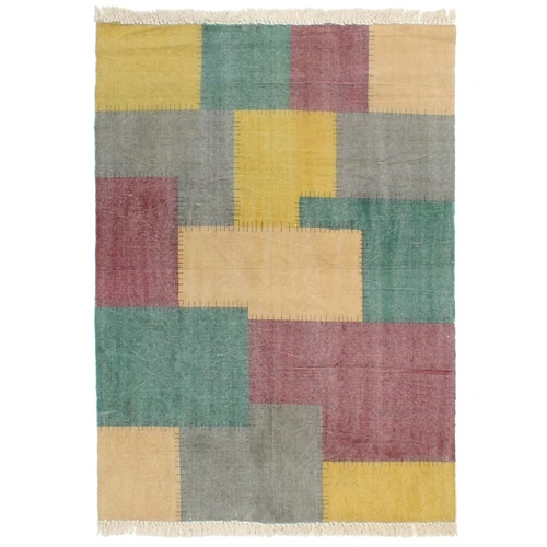 Handwoven Kilim Rug Cotton 120 x 180 cm Printed Multicolour