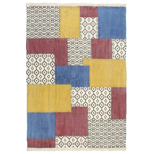 Handwoven Kilim Rug Cotton 120 x 180 cm Printed Multicolour