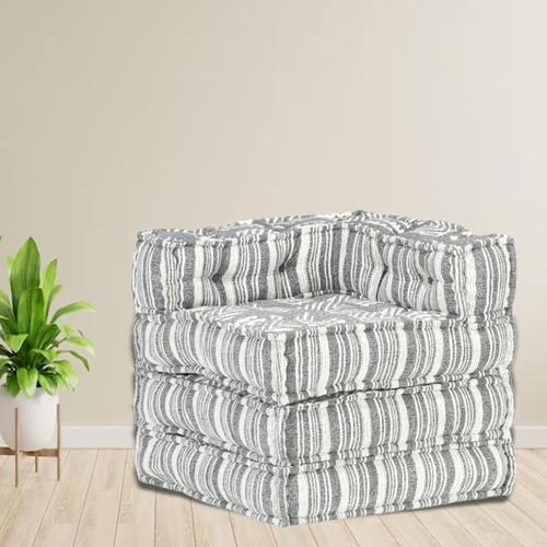 Modular Pouffe Grey Stripe Fabric