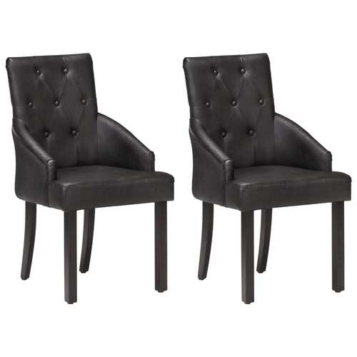 Dining Chairs 2 pcs Black Real Goat Leather