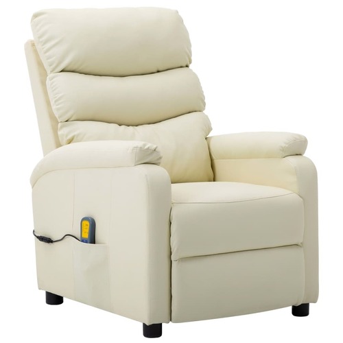 Massage Reclining Chair Cream Faux Leather
