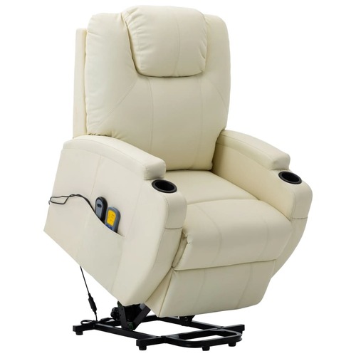 Massage Stand-up Chair Cream White Faux Leather
