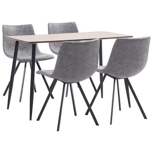 5 Piece Dining Set Grey Faux Leather