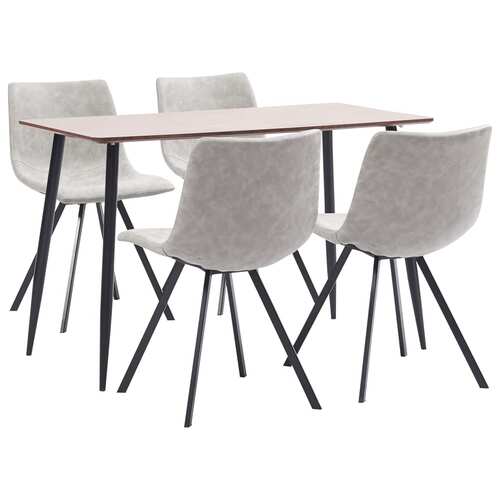5 Piece Dining Set Light Grey Faux Leather